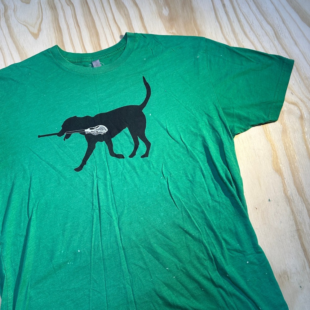 ChalkTalk Sports Men's Green Lacrosse Dog Graphic T-Shirt Size Large
